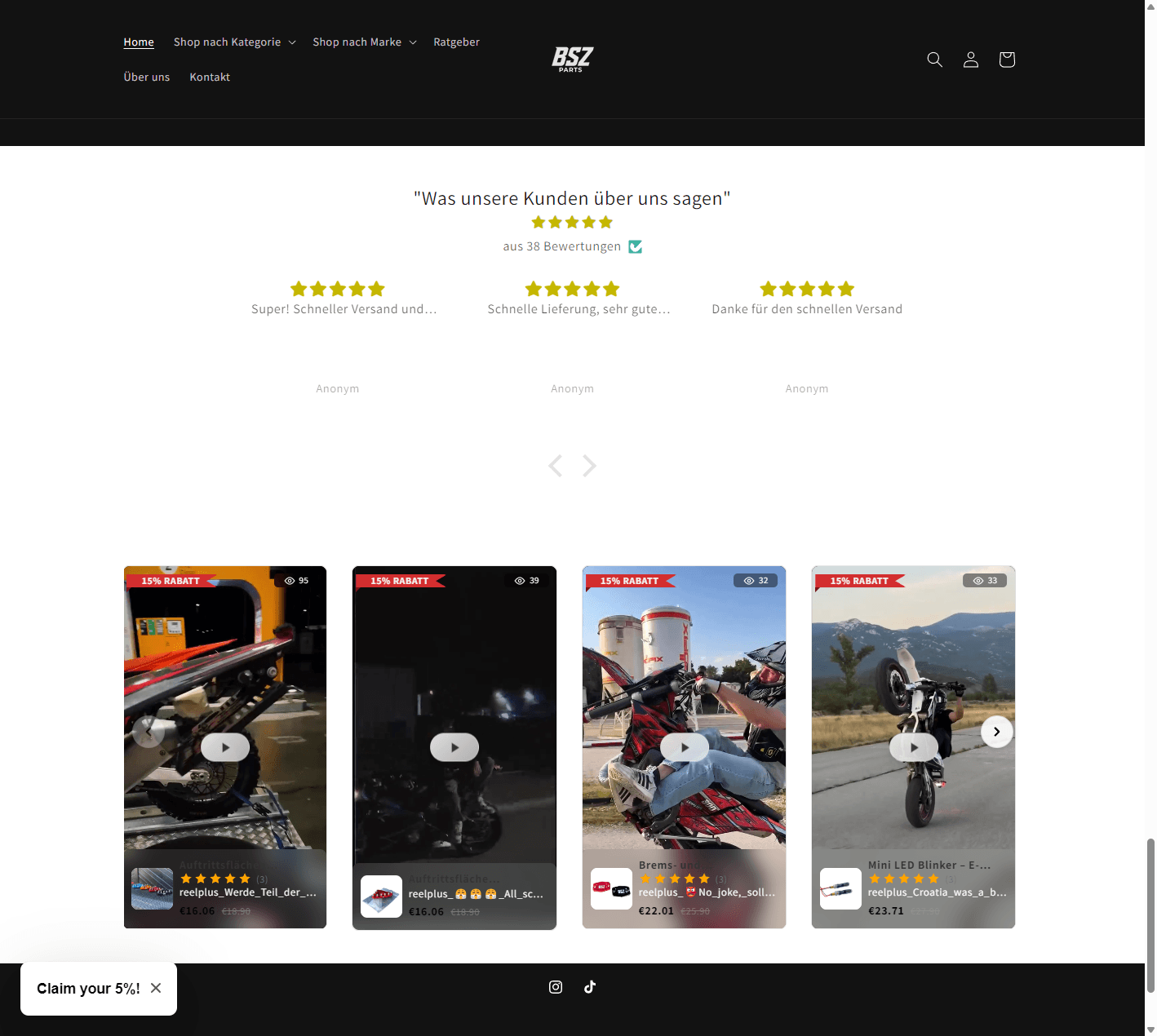 BSZ Parts using ReelPlus shoppable videos