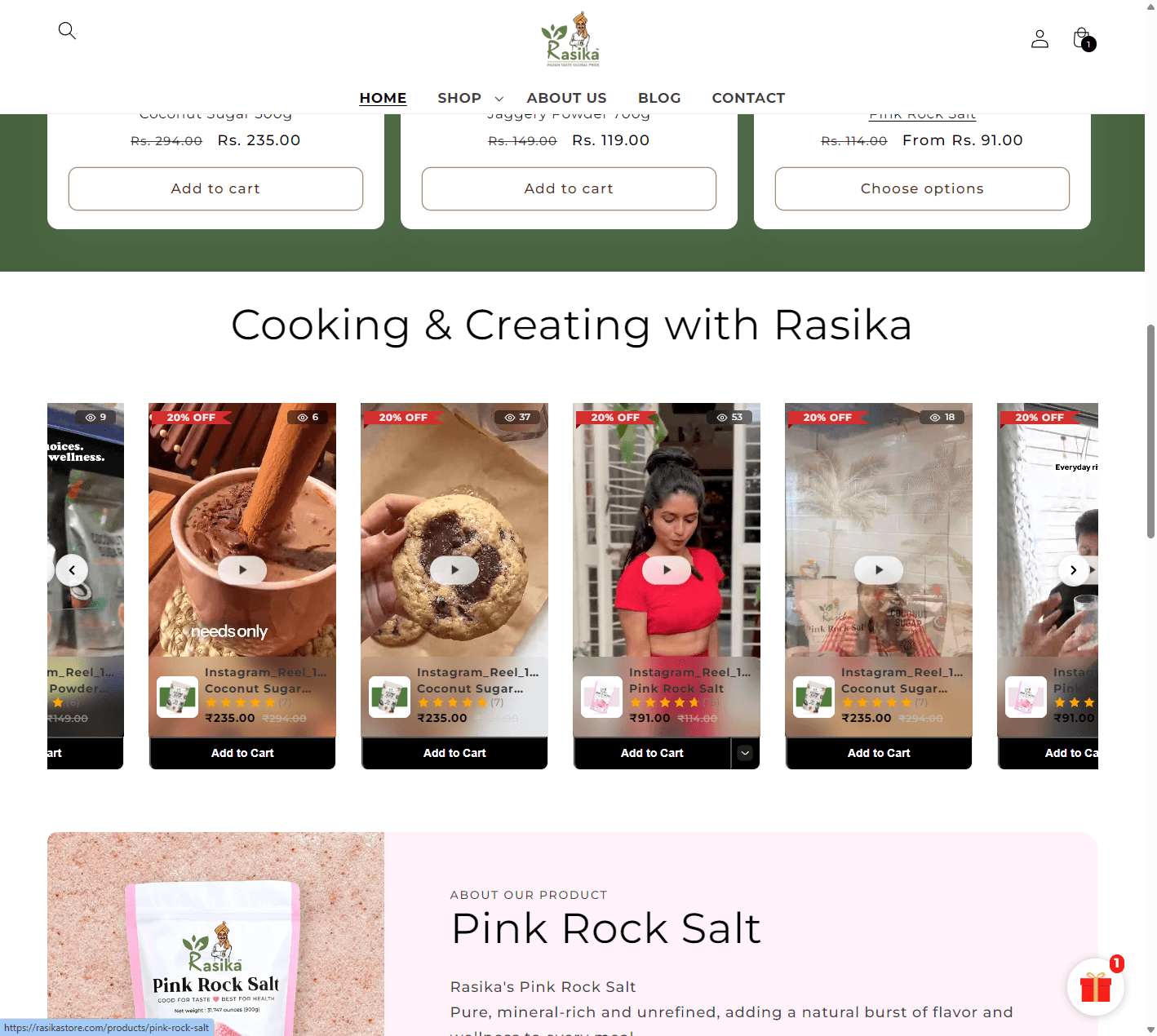 Rasika Store using ReelPlus shoppable videos